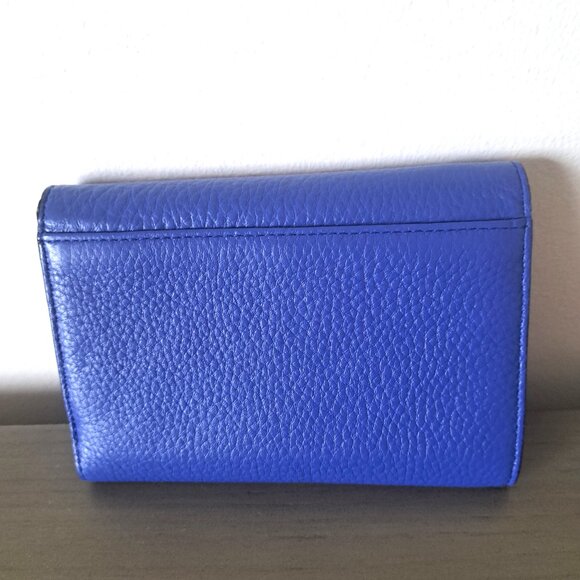Kate Spade New York Blue Pebbled Leather Trifold Logo Wallet Snap Closure NWT - Picture 4 of 14